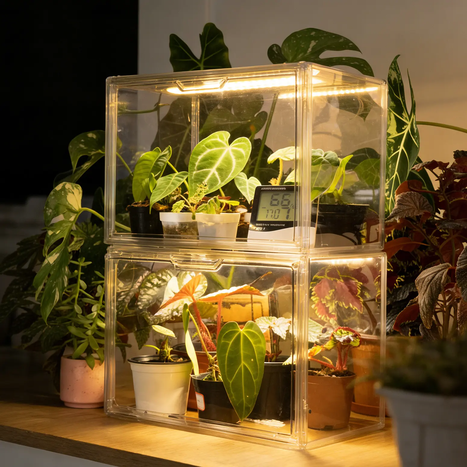 Bstrip Stackable Mini GM4 Portable PVC Plastic Garden Greenhouse Kit - Adjustable Greenhouse, Growing LED with Timer, Magnetic Humidity Control Display Case, Indoor Gardening System, Cultivation Equipment for DIY Indoor Gardening Supplies, Easy Grow