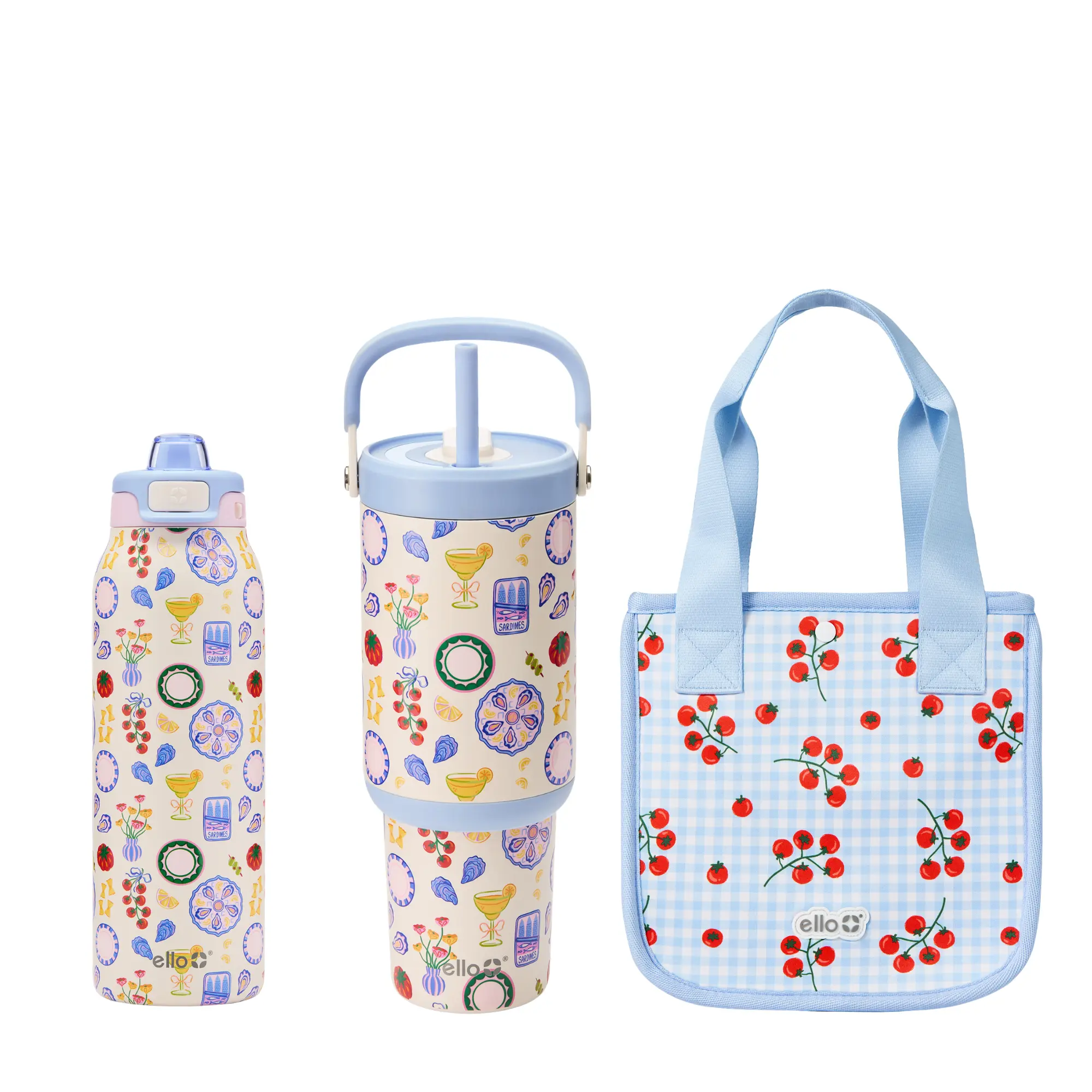 Ello Little Luxuries Collection- Oasis Go+ Water Botte, Pop & Fill Water Bottle, and Lunch Tote Ello Little Luxuries Collection- Oasis Go+ Water Botte, Pop & Fill Water Bottle, and Lunch Tote