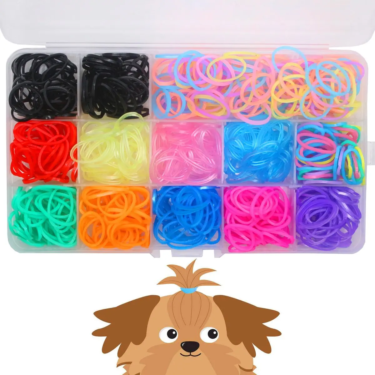 3/4" Pet  Stretchy Rubber Bands, 600/Box - Puppy Elastics Ties Pony Tail Holders Hair Accessories for Doggy  Top Knots Ponytails Braids and Dreadlocks