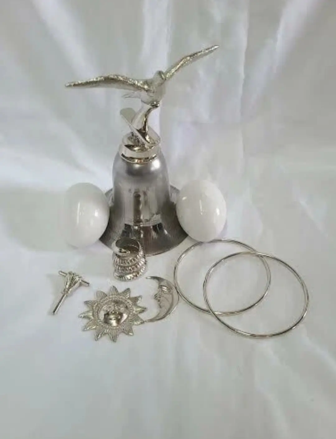 Herramientas/Tools de Obatala con Campana/Bell y 2 Huevos de marmol/Eggs marble Pendant Earrings Set
