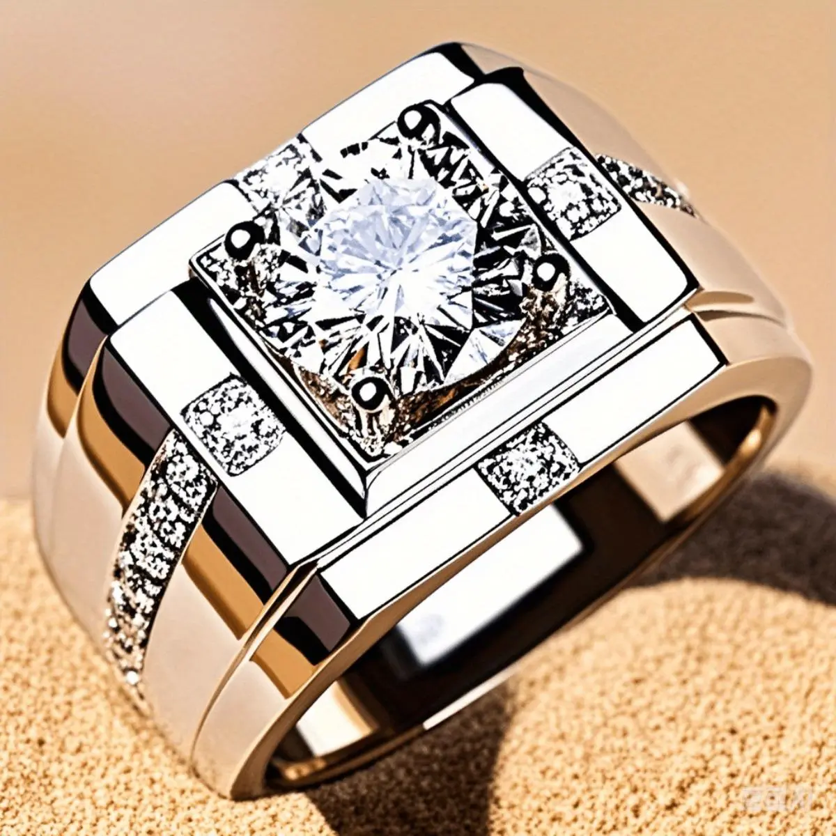 Men's Elegant Everyday Stainless Steel Ring, Square-Cut Synthetic Zircon Business-Style Jewelry, Durable Gift Idea, Elegant Everyday Ring