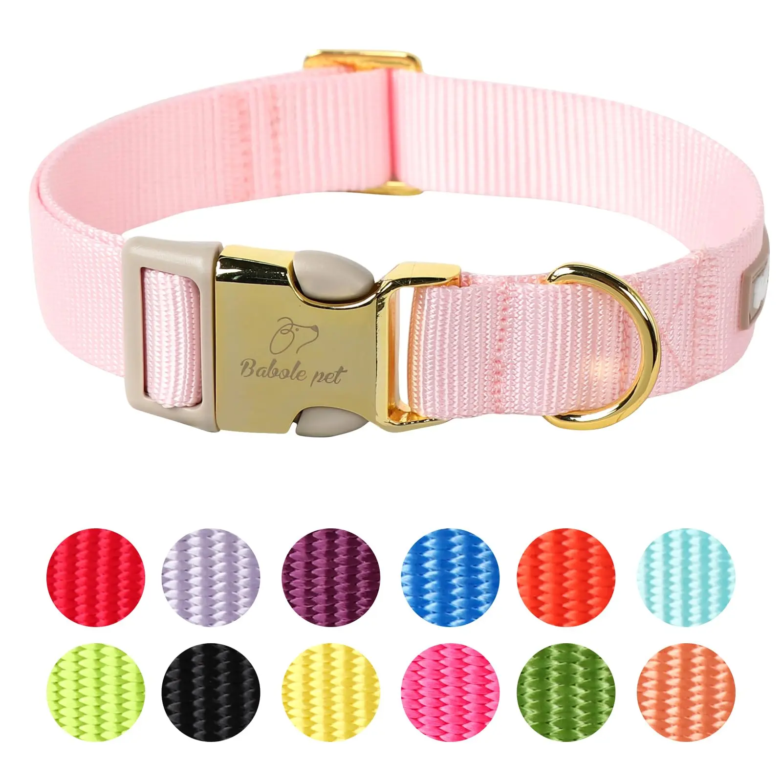 Pink Adjustable Nylon Dog Collar - Chew Resistant, Skin Friendly Soft Webbing, Safety Buckle for Small Medium Large Dogs, Puppy Collar XS