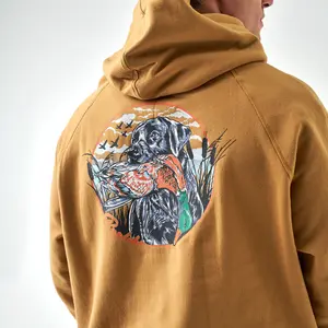 BURLEBO Fleece Hoodie - Duck And Dog - Light Brown