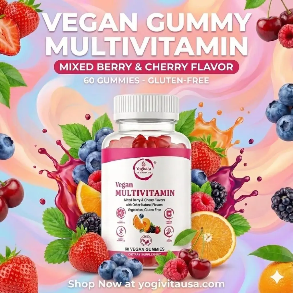 Yogivita Multivitamin Gummies for Adults – Daily Dietary Supplement for Energy, Immunity & Overall Wellness – Vitamins A, B-Complex, C, D & E – Vegetarian, Gluten-Free – Mixed Berry & Cherry Flavor – 60 Gummies (30 Day Supply)
