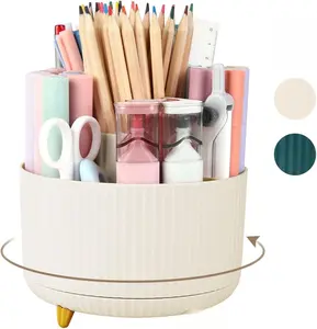 SKYDUE 360 Rotating Plastic Desk Pen Organizer with 5 Slots Dual-Purpose Art Supply Pencil Cup for Office School Home Space-Saving Design Sturdy Durable High-Quality Materials