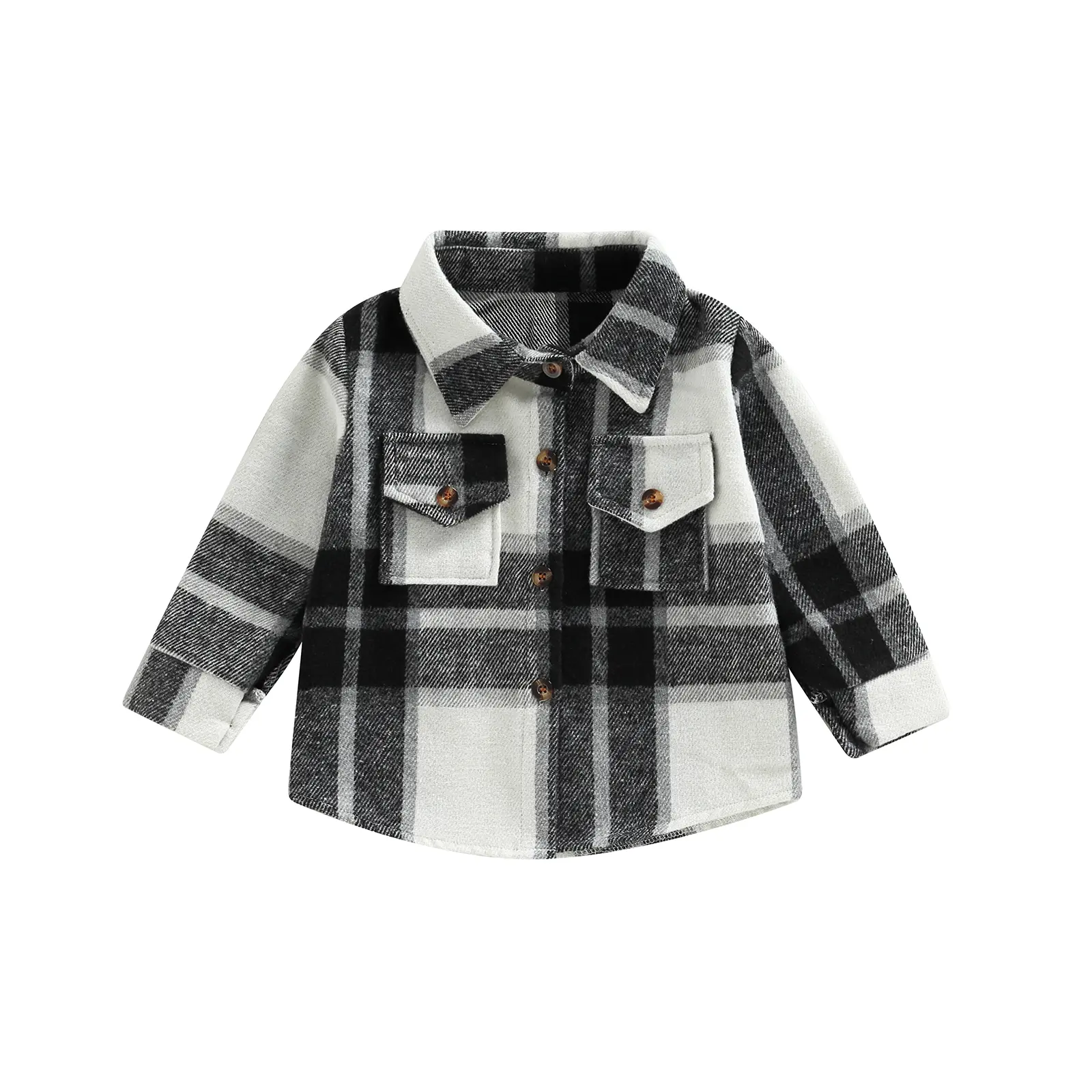 Kids Toddler Boys Girls Flannel Plaid Shirt Jacket Long Sleeve Lapel Button Down Pocketed Shirts Regular Fit Casual Fall Coat