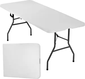 Heavy Duty Portable Folding Table, 7 ft, Indoor & Outdoor, Fold-in-Half Design with Carrying Handle, White | Portable, Heavy Duty, Indoor & Outdoor, with Carrying Handle