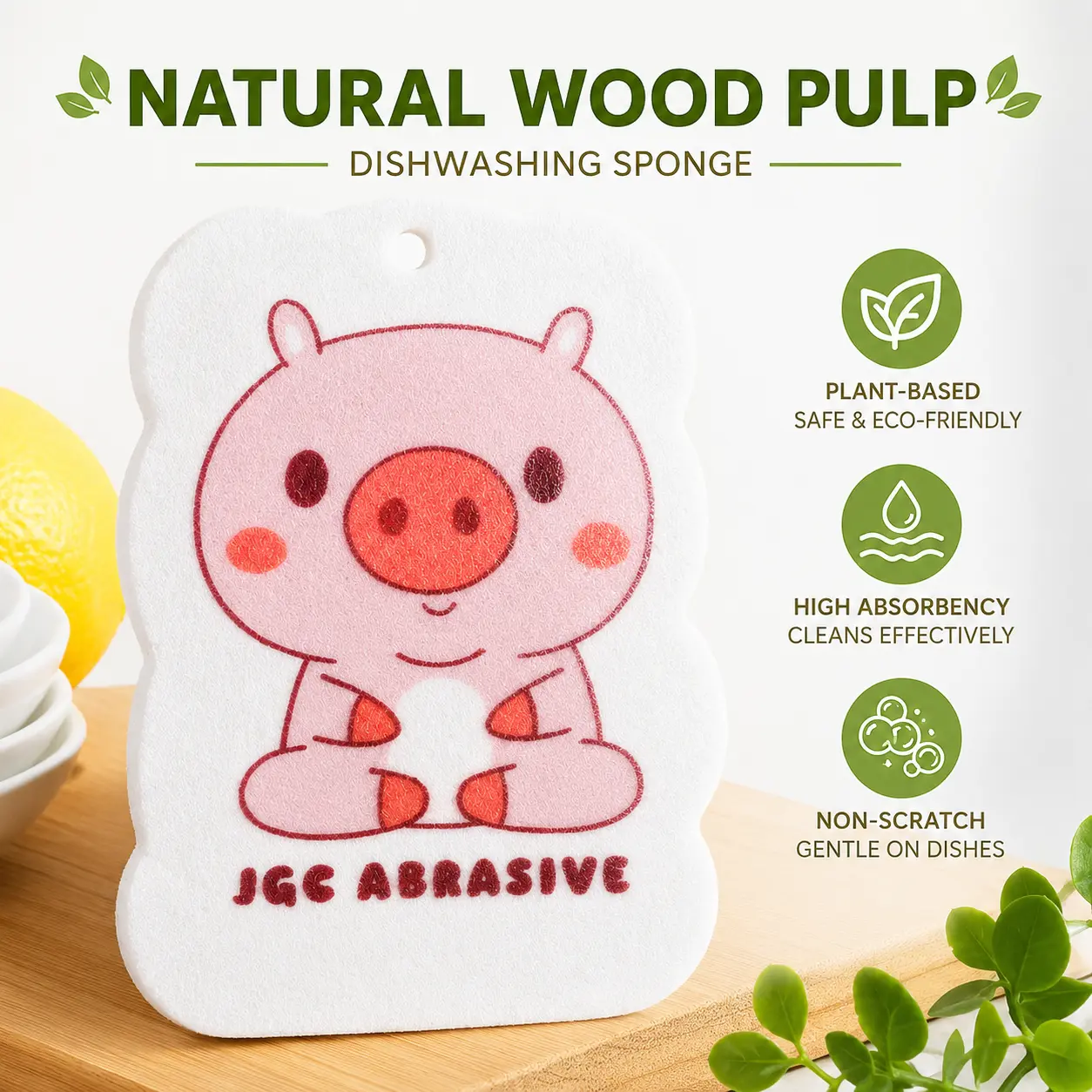 4Pcs Natural Wood Pulp Sponges – Eco-Friendly Kitchen Dish Scrubbers, Highly Absorbent Oil-Free Cleaning Sponge for Dishes, Countertops & Everyday Home Cleaning