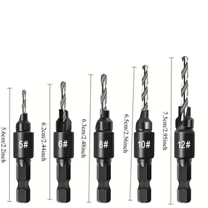Premium Woodworking Countersink Drill Bit Set - High-Quality, Versatile Hex Shank for Smooth Hole Enlargement, Perfect for DIY Home Projects with Sizes #5 #6 #8 #10 #12 and Included L-Wrench