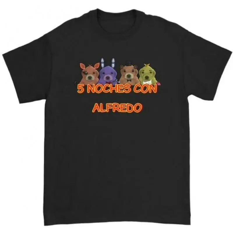 Funny Graphic Tshirt for Men, Classic Cotton '5 Noches Con Alfredo' Print Shortsleeve Top with a Casual Relaxed Fit, Round Neck, Funny T Shirt