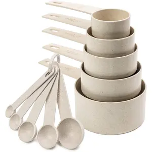 Eco-Friendly Wheat Straw Measuring Cups & Spoons Set - 10 Piece Kitchen Baking Tool, BPA-Free, Lightweight, Easy to Read Measuring for Cooking, Baking, Liquid and Dry Ingredients