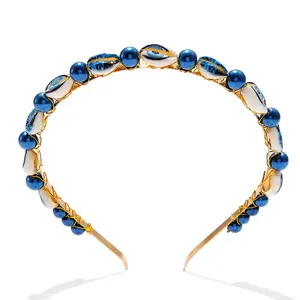 Hermoli Shell Headband Blue Pearl Headbands Seashell Headpiece Beach Wedding Party Hair Accessories for Women and Girls