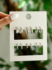 6 Pairs Simple Geometric Design Hoop Earrings, 2024 New Fashion Minimalist Ear Piercing Jewelry for Party, Daily Clothing Decor for Girl and Women, Elegant Minimalist Earrings