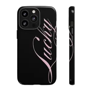 LUCKY Pink Text on Black Tough Themed Phone Case Premium Matte Texture, Protection, Shockproof, Anti-Drop, Anti-Fingerprint For IPhone 17-12, Pro Max, Pro Plus