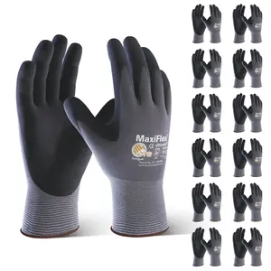 12 Pairs MaxiFlex Work Gloves Ultimate Men's Gray Nitrile Coated with Excellent Grip, Durable for Precision Outdoor Tasks, Machine Washable Construction Gear Safety