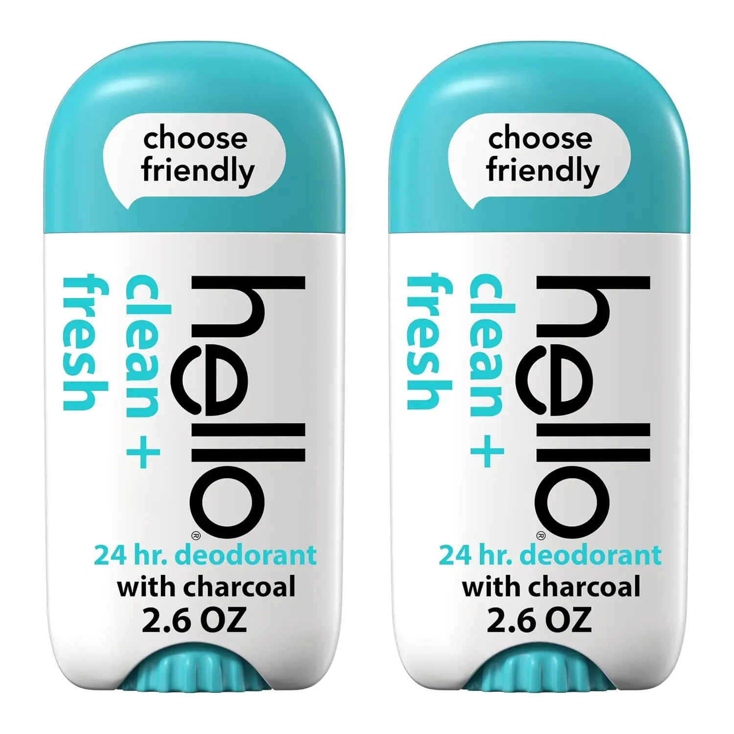 hello Clean + Fresh Aluminum Free Deodorant for Women and Men, 72-Hour Deodorant, Only 9 Ingredients, Baking Soda Free, Enriched with Shea Butter, Vegan, 2.6 oz Stick Deodorant (2 Pack)