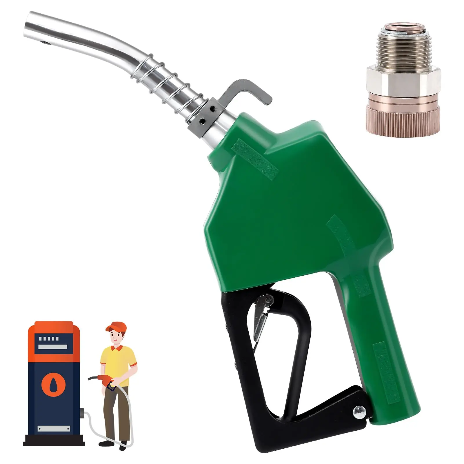 Fuel Nozzle 3/4" NPT Auto Shut Off Gas Pump Handle Gas Pump Nozzle Used with 360° Swivel for Gasoline, Diesel, and Kerosene Fuel Transfer, 13/16" Spout, 16 GPM Flow Rate,Green