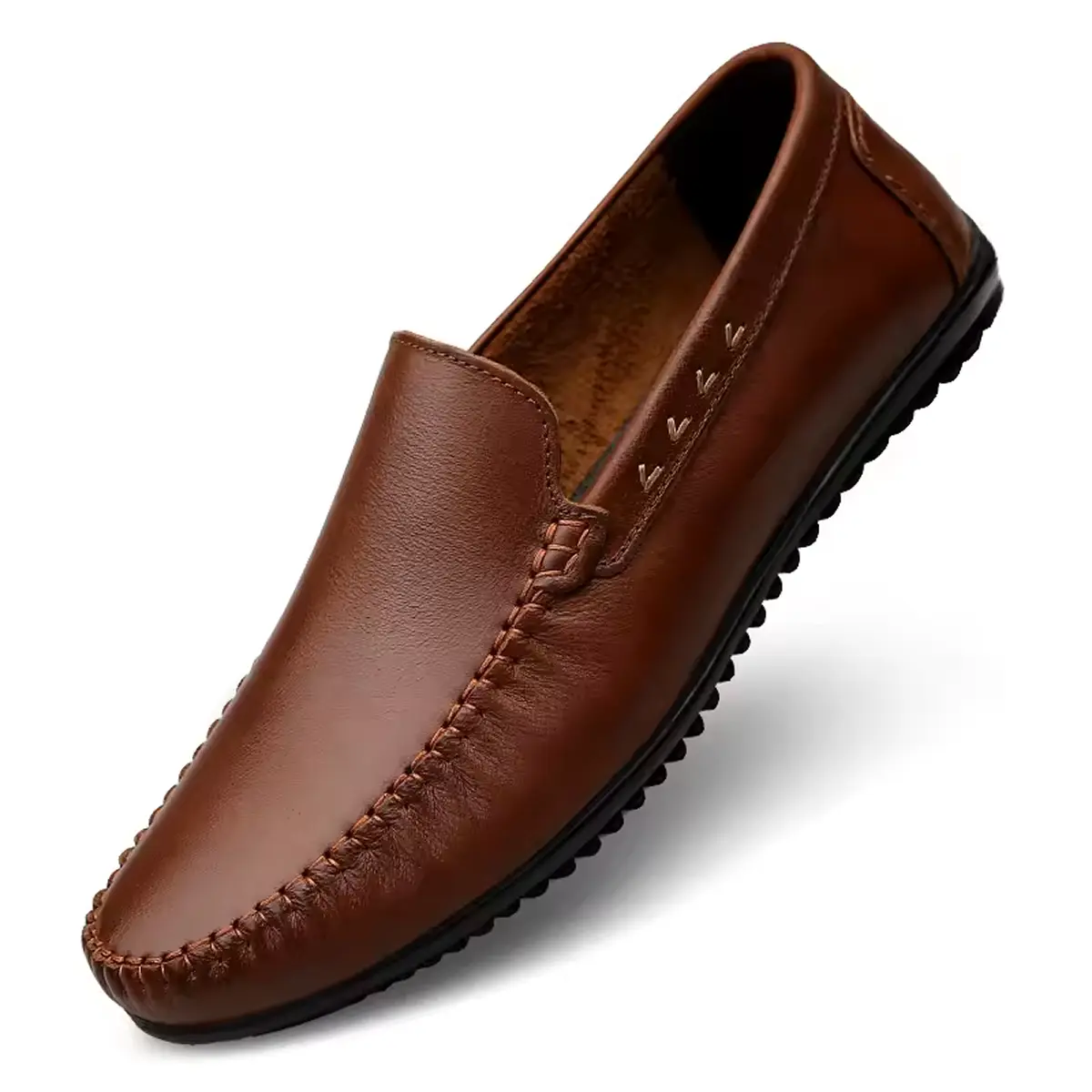 Luxury Brand Genuine Leather Men's Casual Shoe Breathable Office Loafers High Quality Slip On Driving Shoes Handmade Moccasins Brown Classic Slip On Footwear