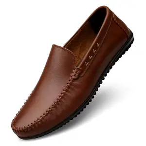 Luxury Brand Genuine Leather Men's Casual Shoe Breathable Office Loafers High Quality Slip On Driving Shoes Handmade Moccasins Brown