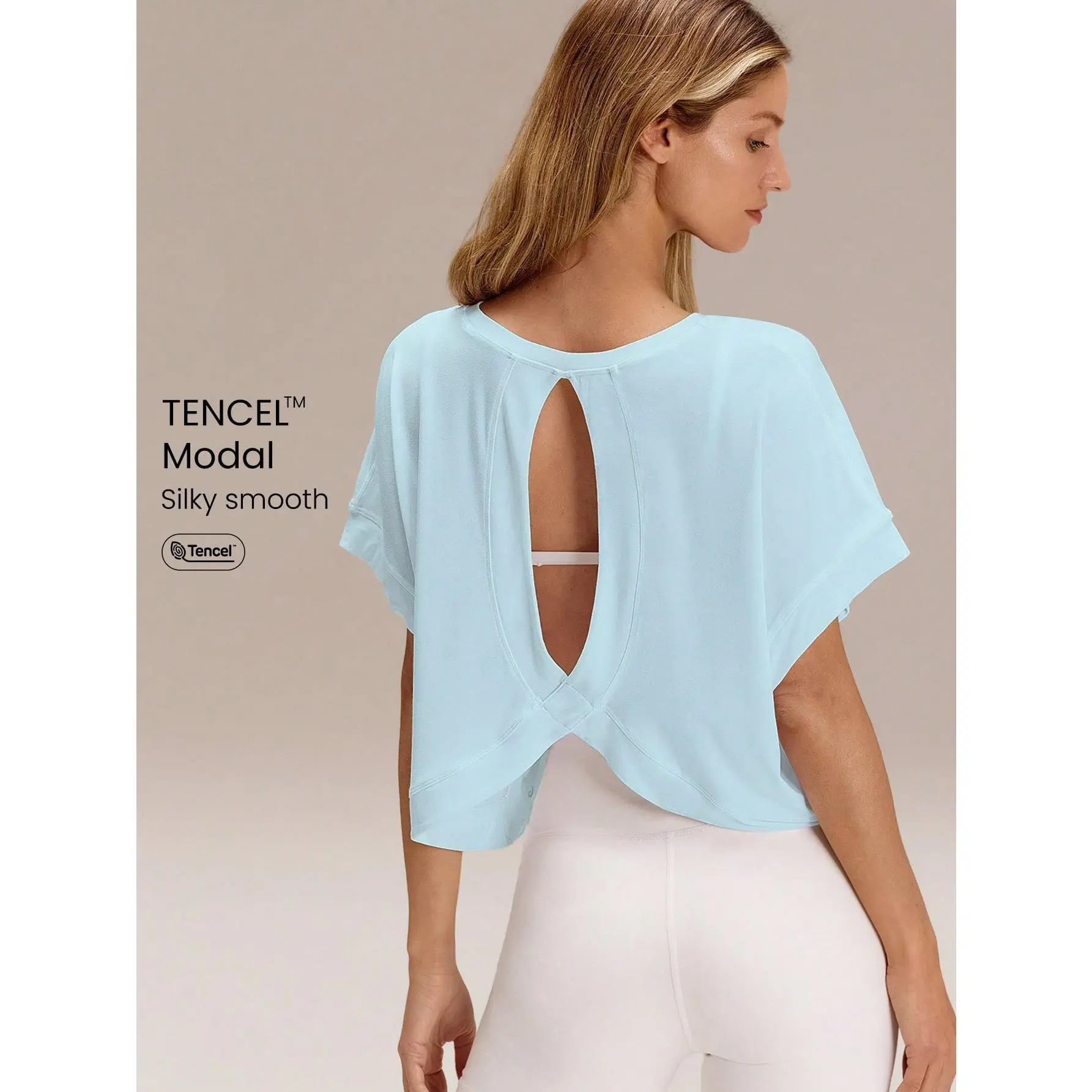 GLOWMODE Modal Oversized Short Sleeve Tee With Keyhole Back Low Impact Yoga Pilates Daily Casual