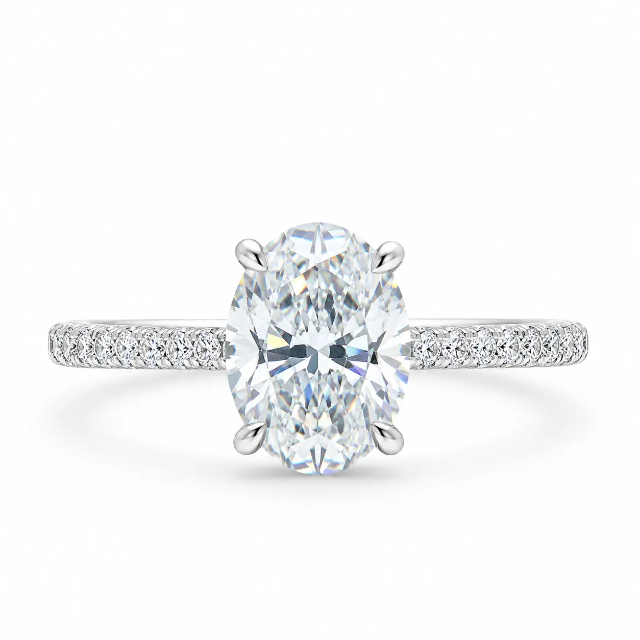 HJ016WZ LuxeStone 2CT D VVS1 Oval Cut Moissanite Solitaire Ring - Hypoallergenic Stainless Steel Wedding Band