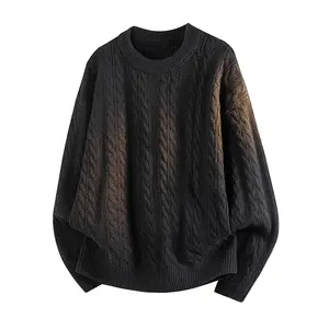 Men's Nylon-Polyester-Acrylic Knit Sweater, Long-Sleeve Tops, Classic Loose Stylish Vintage High-End Simple Comfortable Skin-Friendly Versatile Casual Unique, Ideal for Day American Street Outdoor Wear Crewneck Elegant