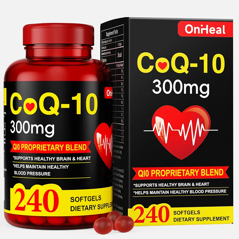 Onheal 300mg CoQ-10 Daily Dietary Supplement Softgel Capsules - Natural, Gluten-Free, GMO-Free, Antioxidant-Rich Coenzyme Q10 for Adult Heart Health, Brain Support, Energy Boost - 240 Count