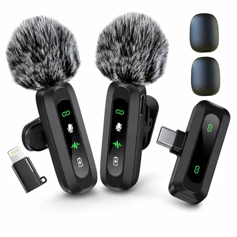 HITOZON Wireless Lavalier Microphone for iPhone/iPad/Android Smartphones, Plug-and-Play Portable USB-C Lapel Mic for Audio/Video Recording, Mini Wireless Microphone for Live Streams, Interviews,Teaching, Vlog, YouTube,Tiktok, 2-Pack Sets, Smartphone, Rech