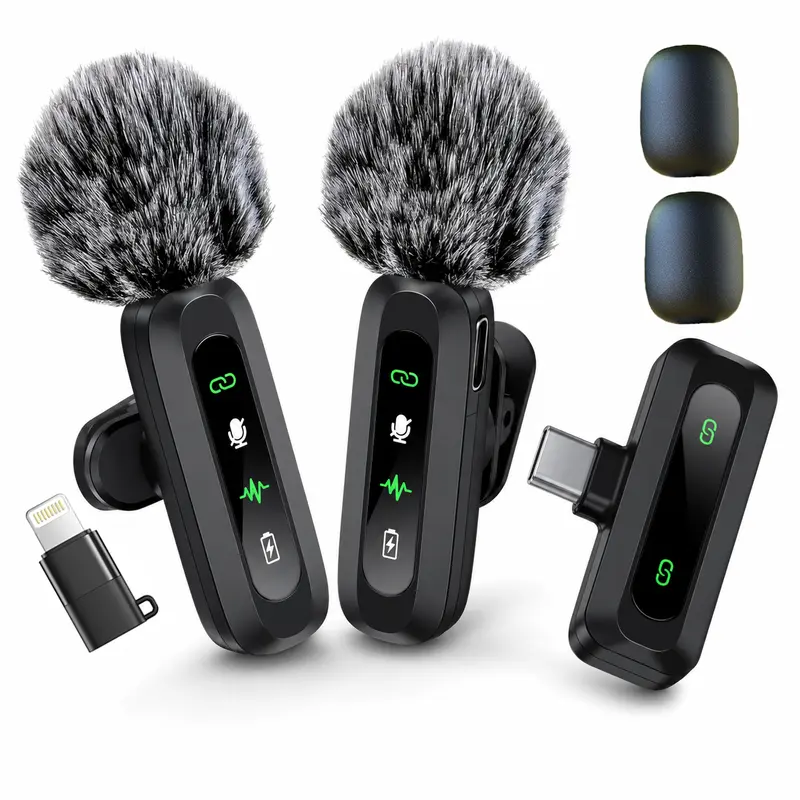 HITOZON Wireless Lavalier Microphone for iPhone/iPad/Android Smartphones, Plug-and-Play Portable USB-C Lapel Mic for Audio/Video Recording, Mini Wireless Microphone for Live Streams, Interviews,Teaching, Vlog, YouTube,Tiktok, 2-Pack Sets, Smartphone, Rech