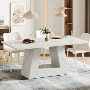Tribesigns Modern Faux Marble Dining Table for 4-6 People, 63" Rectangular Table with Sturdy Base, Ideal for Kitchen & Living Room Tribesigns Modern Faux Marble Dining Table for 4-6 People, 63" Rectangular Table with Sturdy Base, Ideal for Kitchen & Living Room