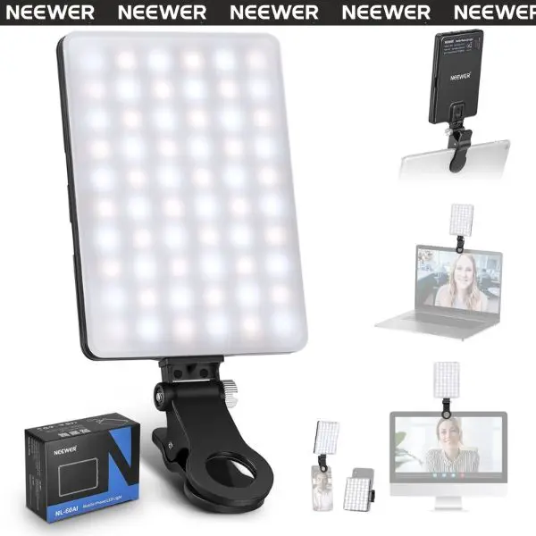 NEEWER NL-60AI Rechargeable Selfie Light, Clip Fill Light for Phone Laptop Tablet Portable Light for Video Conference Live Streaming Zoom Call Makeup Picture