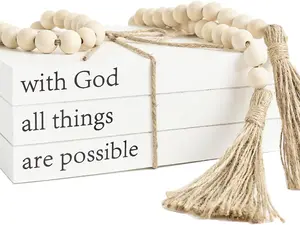 Decorative Books for Home Decor, White Faux Books for Decoration, Rustic Farmhouse Stacked Display Books (with God All Things are Possible)