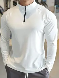 Men's Half Zip Long Sleeve Top, Soft Moisture-Wicking Breathable Fabric, Ideal for Fitness, Outdoor Activities, Camping, Hiking, Running, Athletic T Shirt