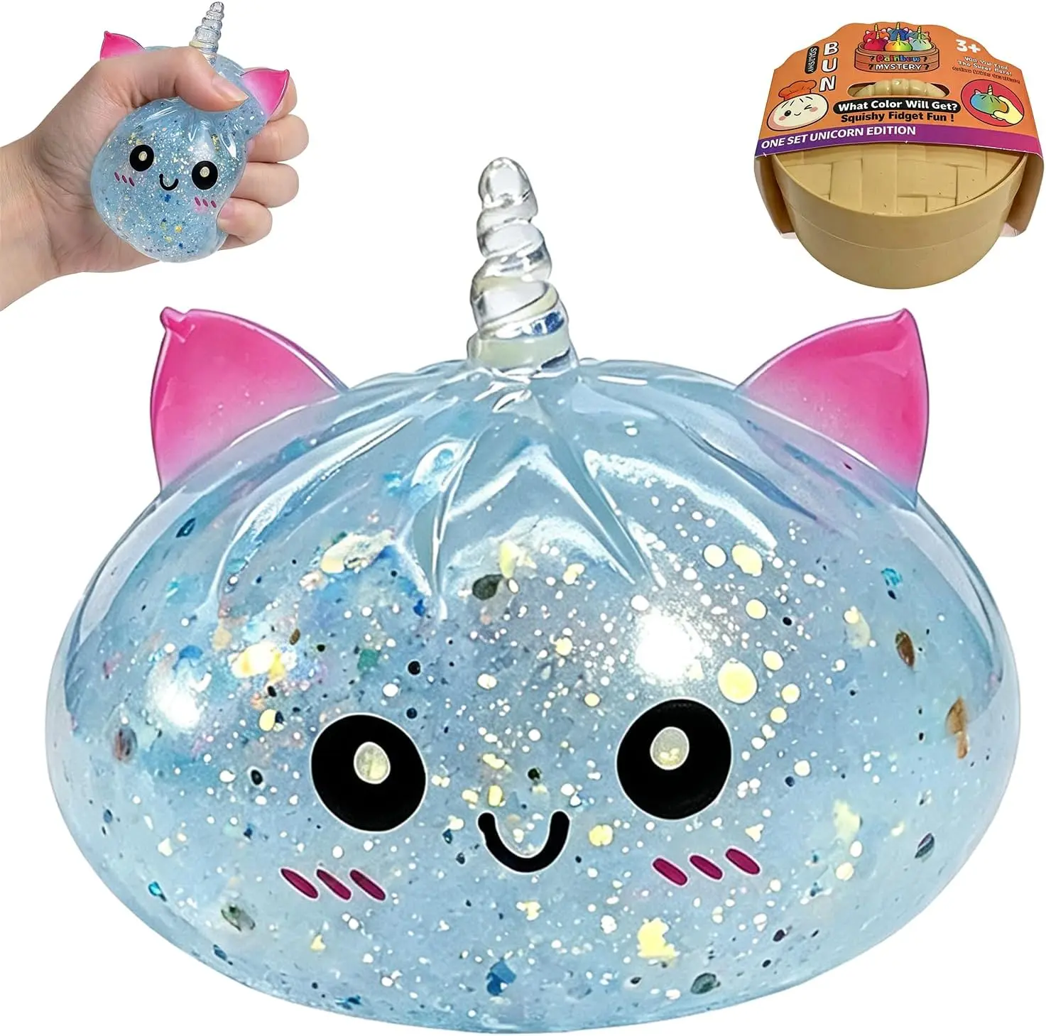 Unicorn Squishy Fidget Toy - Glitter Stress Ball, Squishy Stress Relief & Anxiety Relief Products for Teens+Adults, Classroom Prizes (Blue)