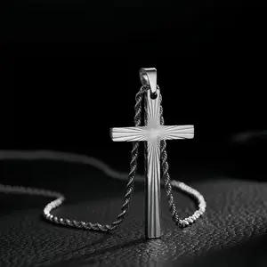 Silver Cross Necklace for Men Women - 3mm Rope Chain  - Stainless Steel Jewelry Gift