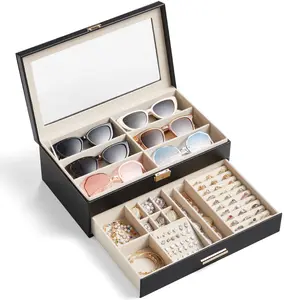 Lifewit 2-layer Jewelry & Sunglasses Organizer, Storage for Bracelet, Necklace, ring, Multiple Eyeglasses Display Case for Women Girl, Gift Idea