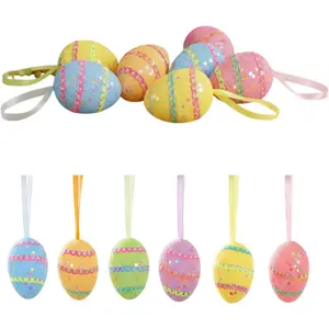 6Pcs Easter Eggs Hanging Ornaments, Colorful Decorations for Easter Baskets, Tree, Party Favors, and Home Decor Supplies