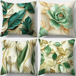 Leaf Pattern Cushion Cover, 4 Counts/set Square Throw Pillow Cover, Household Decoration Supplies, Home Textile for Home Living Room Bedroom Sofa Couch