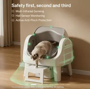 Open Top Self Cleaning Cat Litter Box, Automatic Litter Box with 7 Pairs of Safety Sensors, Anti-Pinch Protection, Easy Access Step for Senior Cats SummerVibes petlovers