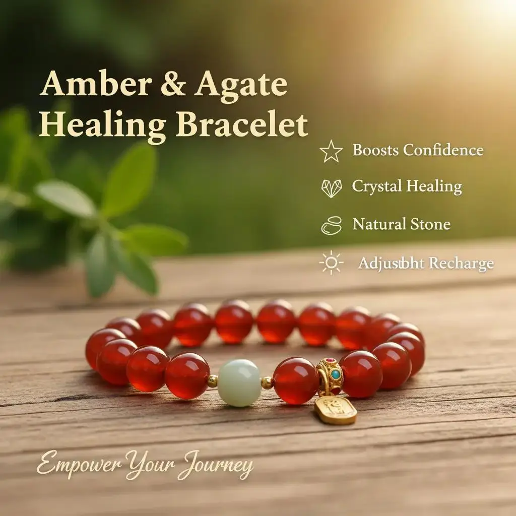LuminaLace Jewelry Money-Attracting Bracelet, Amber Bracelet, Natural Stone Red Agate Beads Wristband, Crystal Healing Jewelry—Boosts Confidence, Courage, Motivation, Success, Positive Energy; Unisex Energy Bracelet; Adjustable “Sunlight Recharge” Gift; R