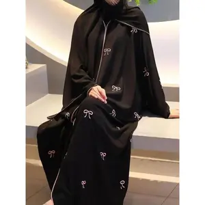 Dubai Muslim Women’s Luxury Abaya — long dress/kimono/cardigan/robe with bow embroidery, suitable for Ramadan, maxi length, modest African style
