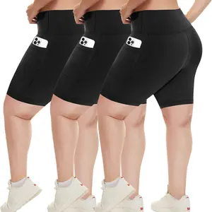 3 Pack Biker Plus Size Shorts for Women with Pockets - High Waist 8" Black Workout Shorts for Yoga Gym Biker Shorts For Women