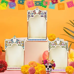 3 count Dia De Los Muertos Ofrenda Shadow Box, Wooden Day of The  Shadow Box, Self Painting Sacred Heart and Pigeon Papel Picado, Day of The  Decorations, Remembrance Picture Frame