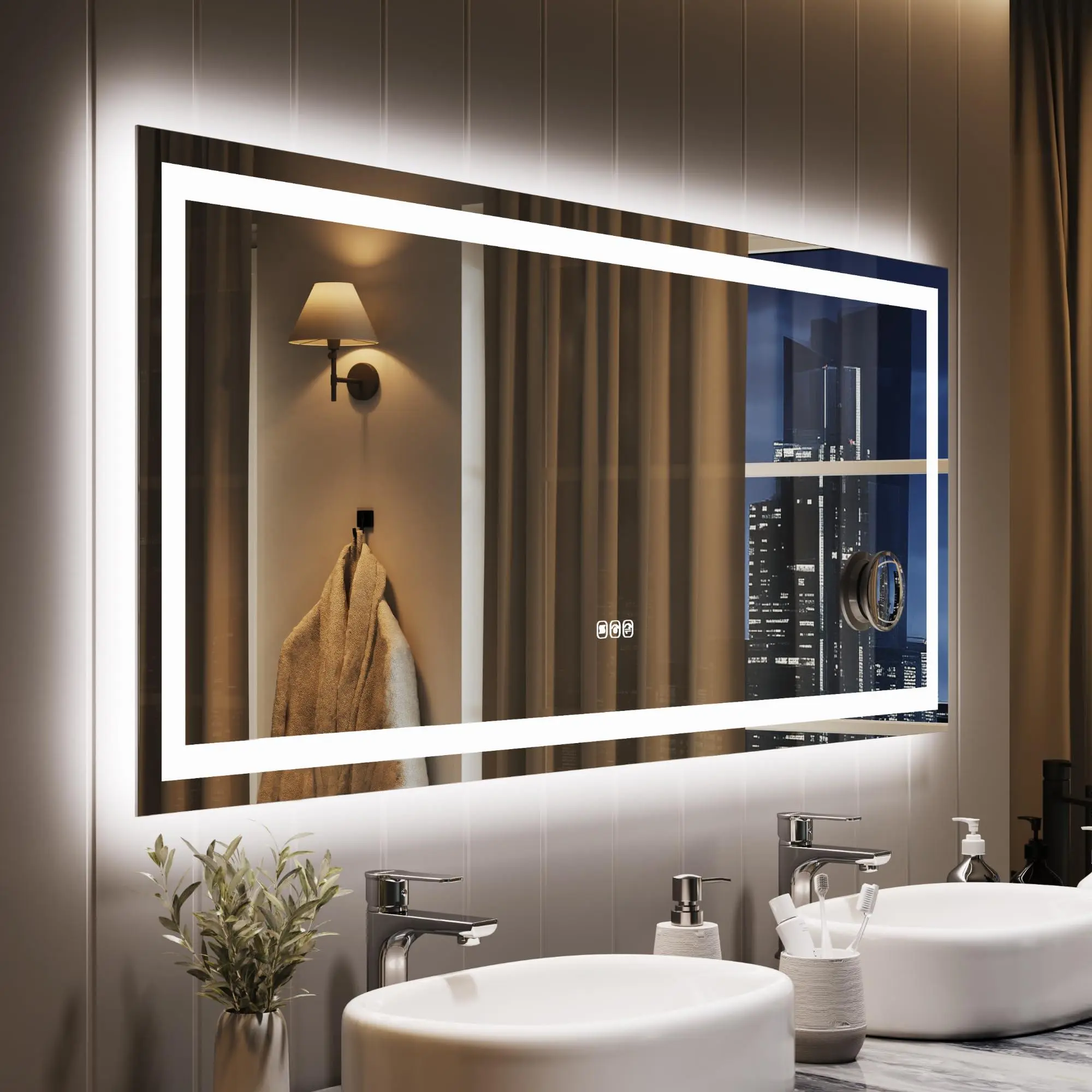 60x24 LED Bathroom Mirror with Lights,Dimmable,Anti-Fog,Backlit + Front Lit,and 3X Magnification Mirror,Smart Bathroom Vanity Mirror for Wall,Memory Function,Shatter-Proof