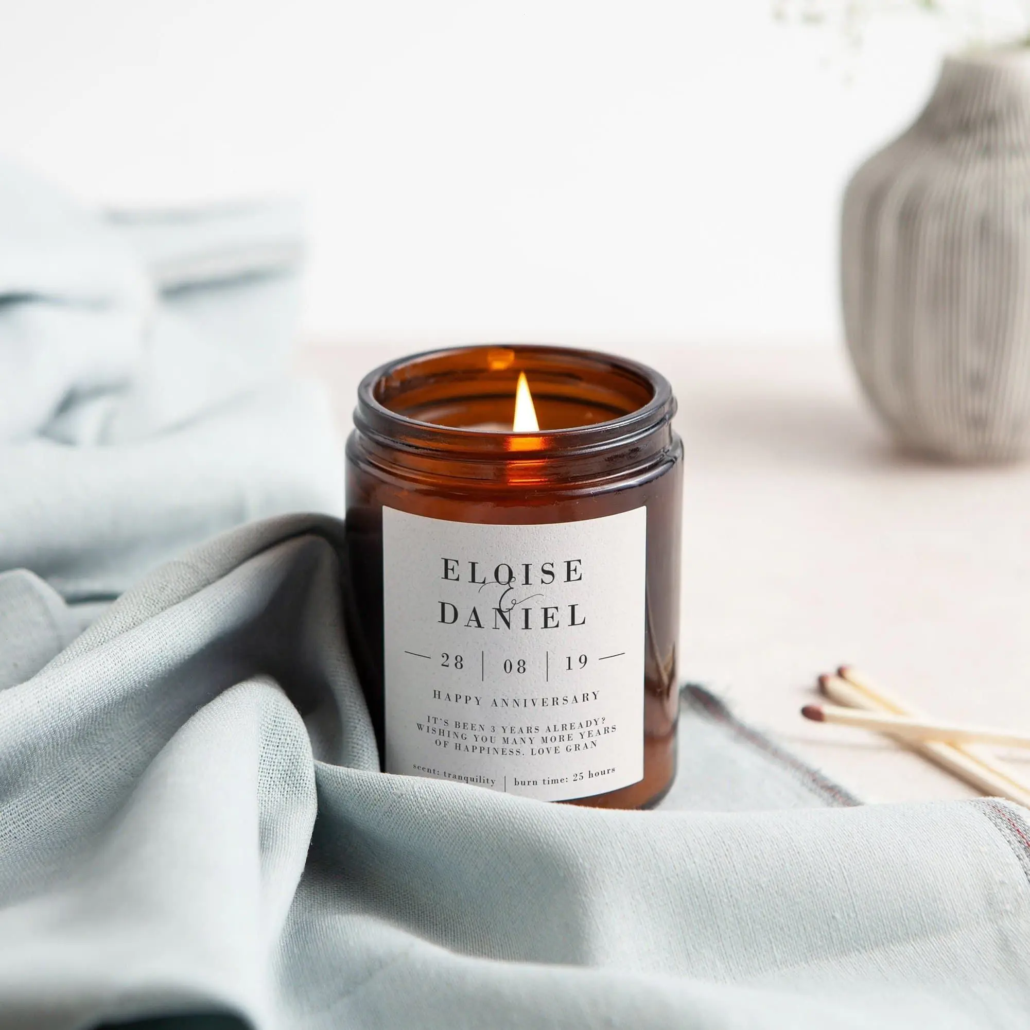 3rd Anniversary Gift Leather, Personalised Apothecary Candle, Personalised Anniversary Gifts for Couple