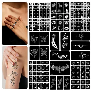 10 Pcs A4 Size Hollow Tattoo Templates, Reusable Henna Tattoo Stencils Patterns Designs for Nail Art, Easy to Use and Apply, Perfect for DIY Projects