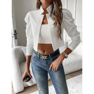 Solid Open-Front Cropped Jacket, Elegant Lapel Jacket for Spring and Autumn, Women’s Clothing