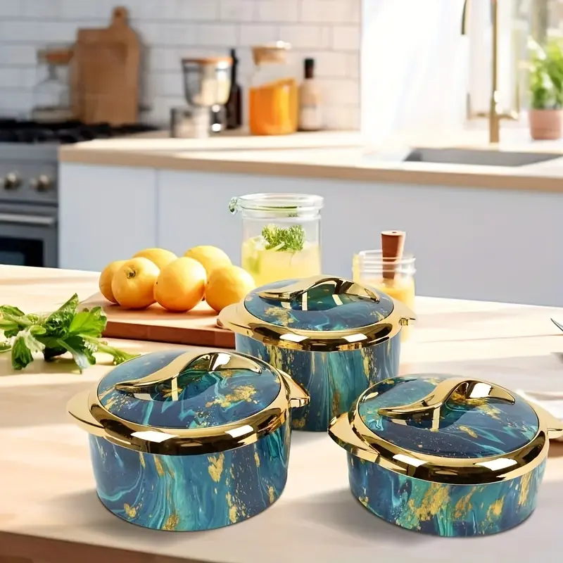 Mother's day gift,Insulated  Container Set - 3 pcs Stainless Steel Thermal Casserole with Leak-Proof Lids |   Portable Serving Bowls for Hot/Cold , Ideal for Hot Pot, Buffet, Party, Office & Outdoor,family gathering ,keep food