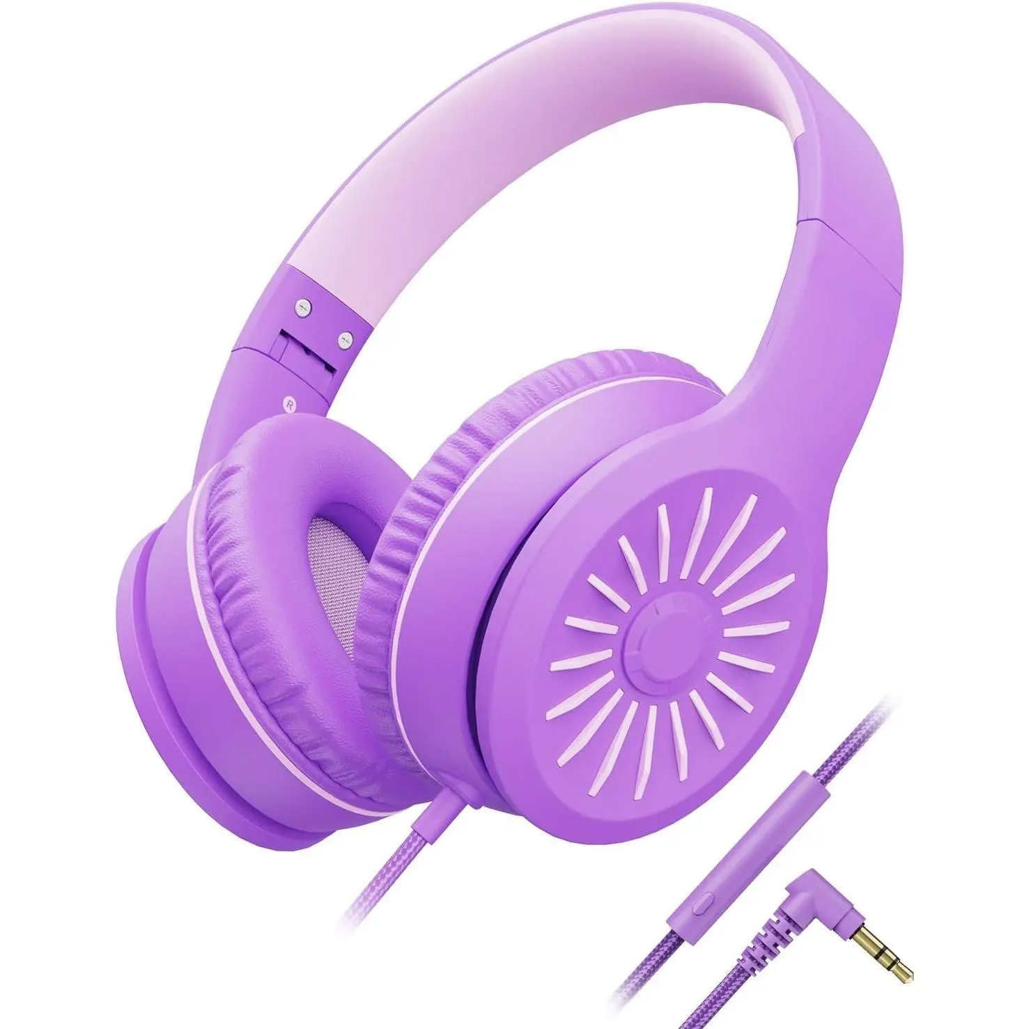Wired Headphones with Microphone, K16 On-Ear Headphones for  with 3.5MM Jack, Foldable Stereo Bass Headphones for Teens School  Kindle, Fire, Chromebook, Tablet(Purple Pink)