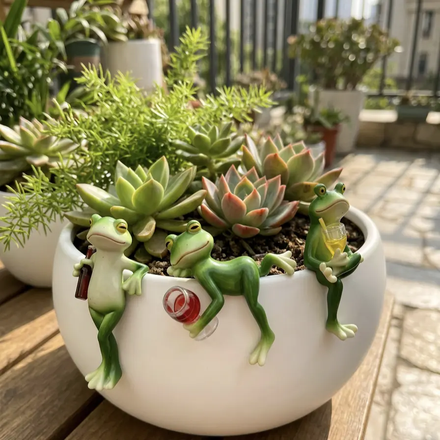 3-Piece Cute Little Frog Ornament Set – Playful frog decorations perfect for flower pots, garden art, fairy gardens, and home decor. An ideal birthday or holiday gift choice for frog lovers and women alike.